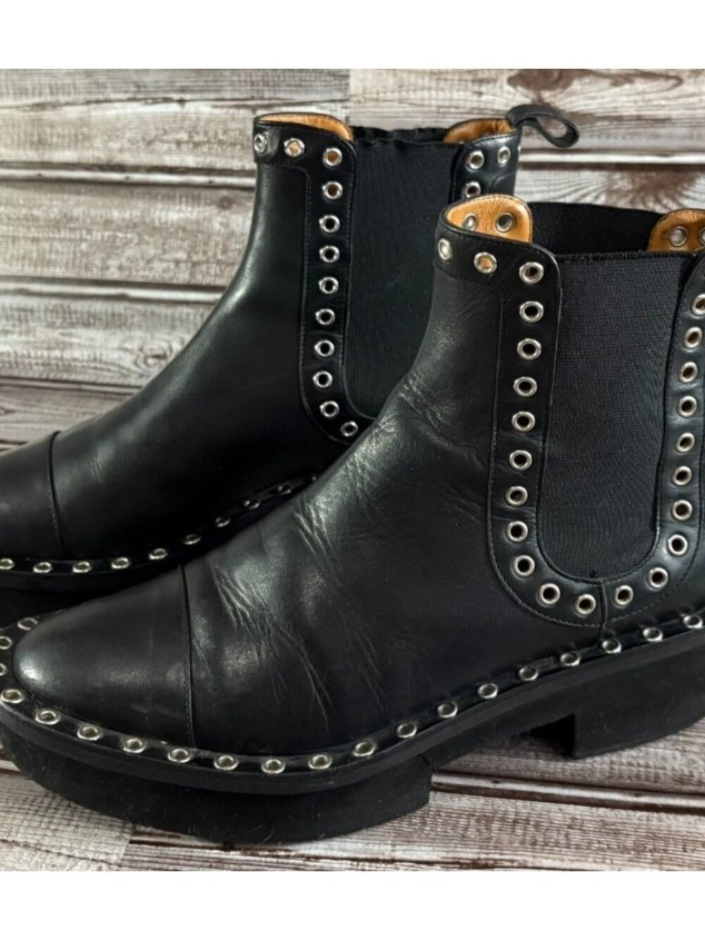 Robert Clergerie leather studded Chelsea boots size 38.5 US 8.5 color black - Picture 1 of 11
